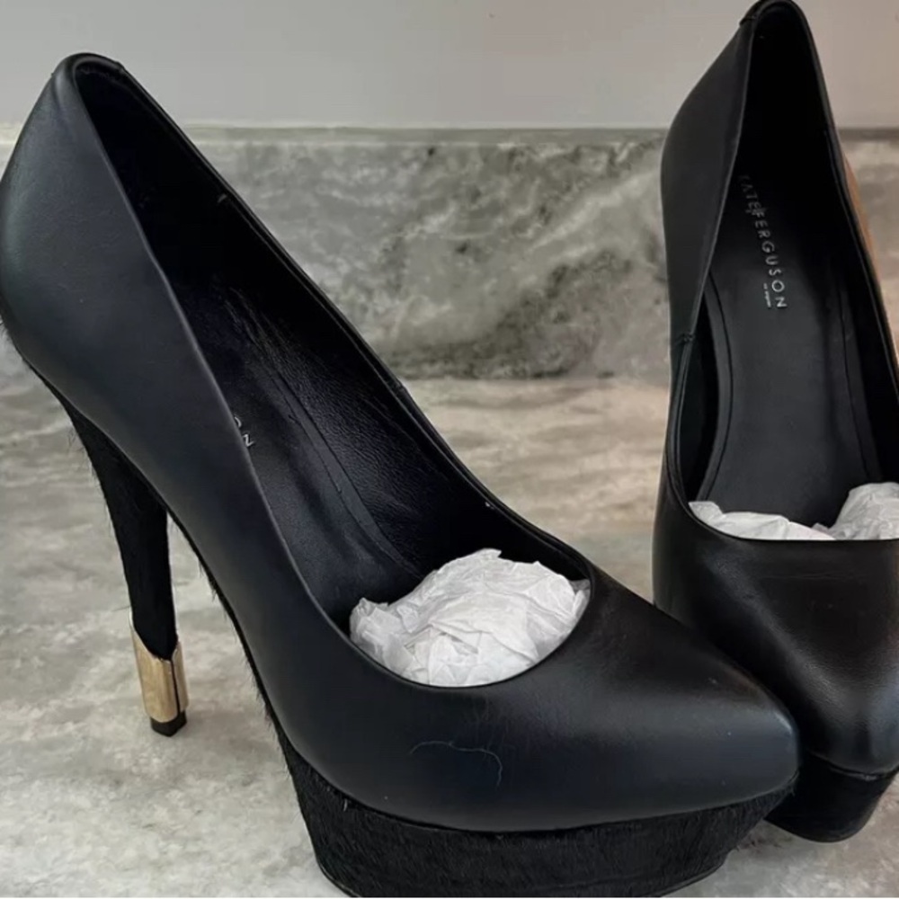 Kate Ferguson Size 6.5 M Black Leather Stiletto Heels Pumps Shoes For Women